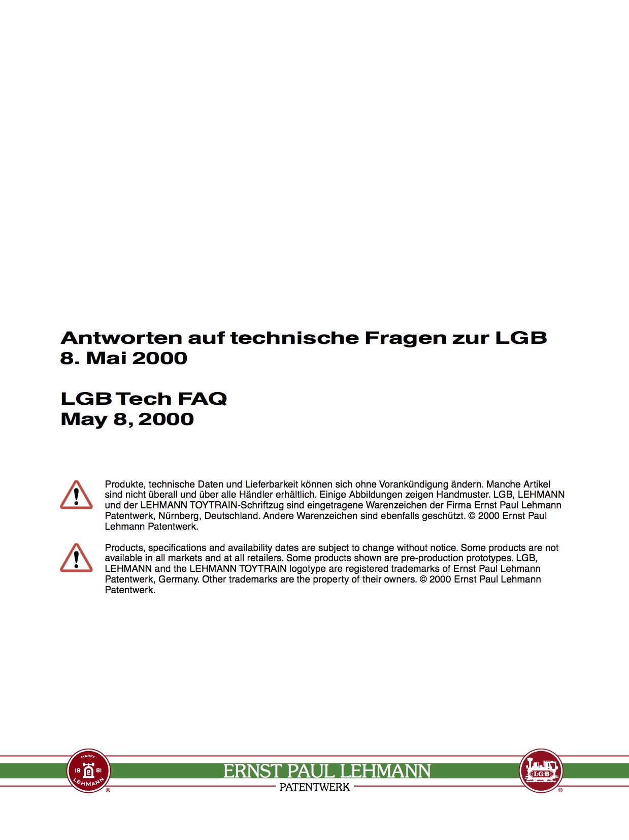 LGB White Paper 2000 - Technical FAQ, Deutsch/English