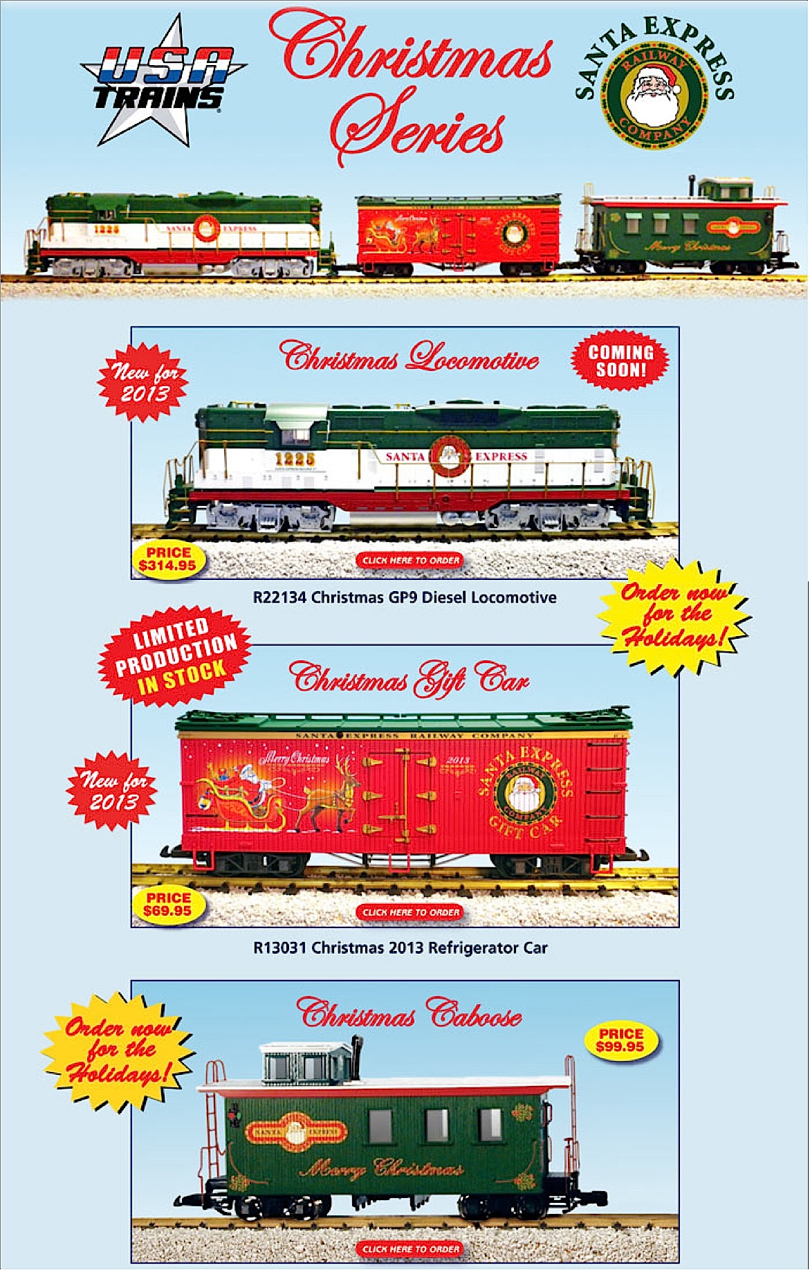 USA Trains Neuheiten - Weihnachtsprodukte (New Items - Christmas rolling stock ) 2013