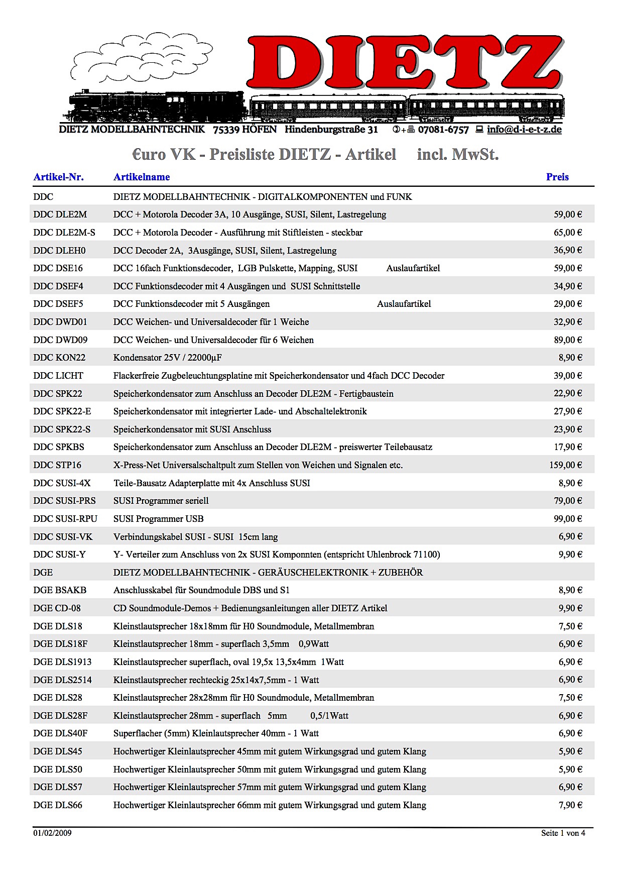 Dietz Preisliste (Price list) 2009