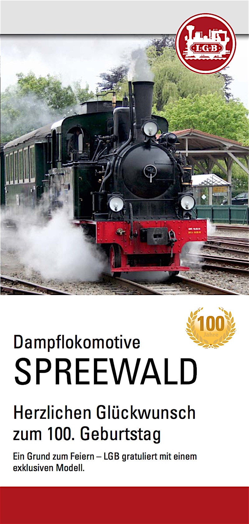 LGB Faltblatt (Flyer) - Dampflok Spreewald 100. Geburtstag