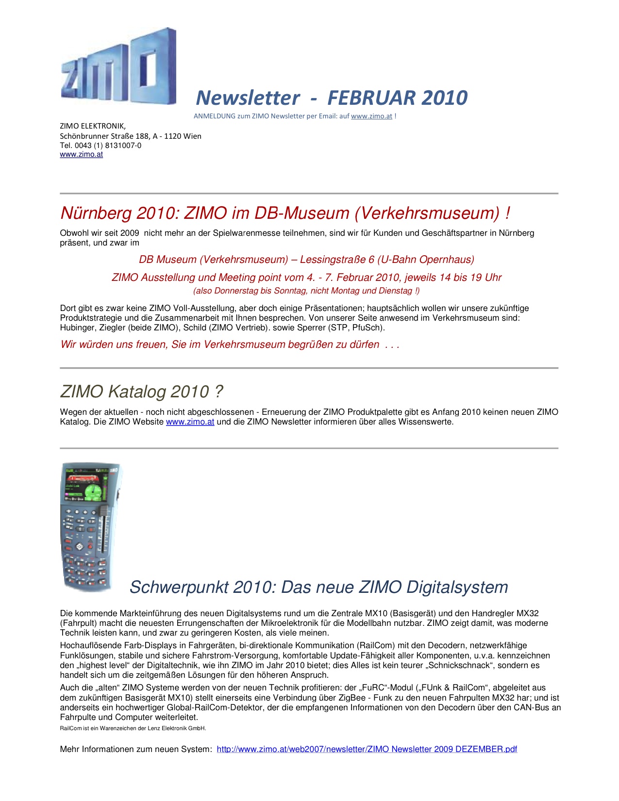 Zimo Newsletter - 2010-02 Februar (Deutsch)