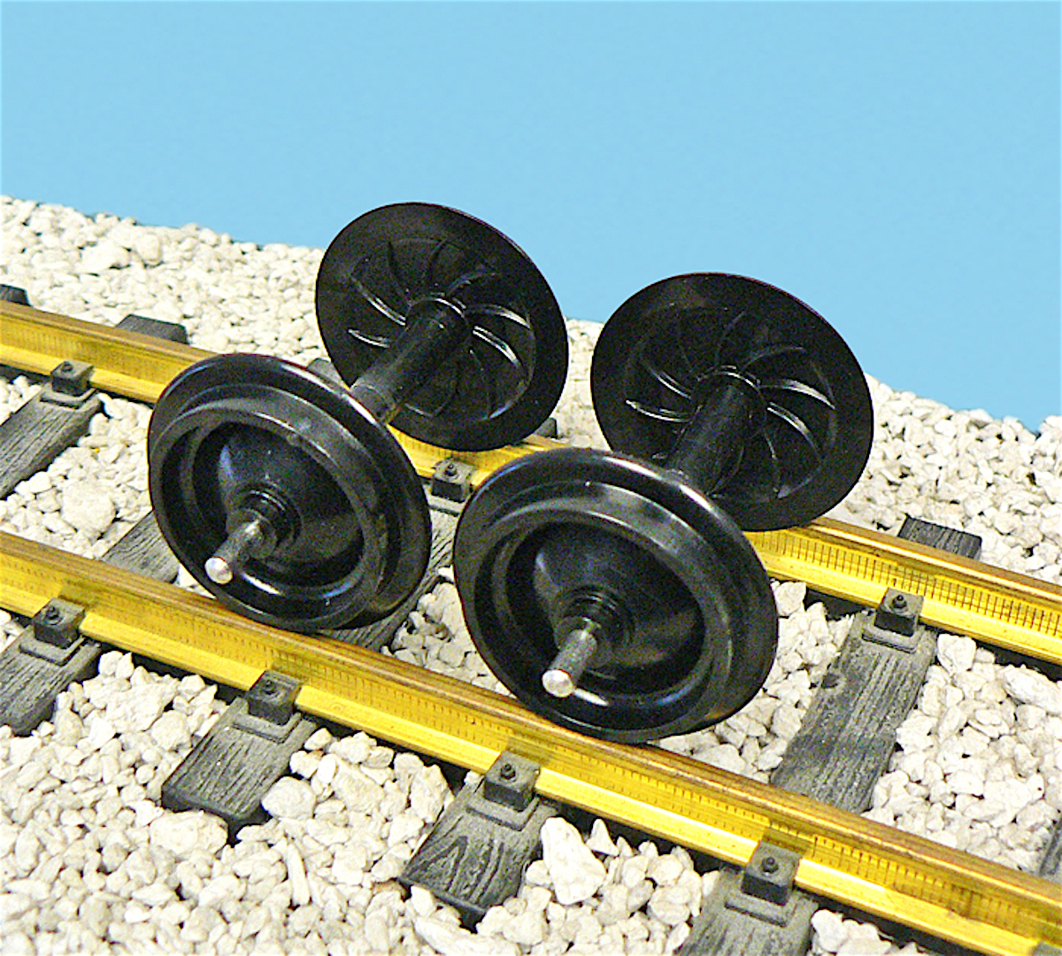 USA Trains Kunststoffachsen, schwarz (Plastic wheel set, black)