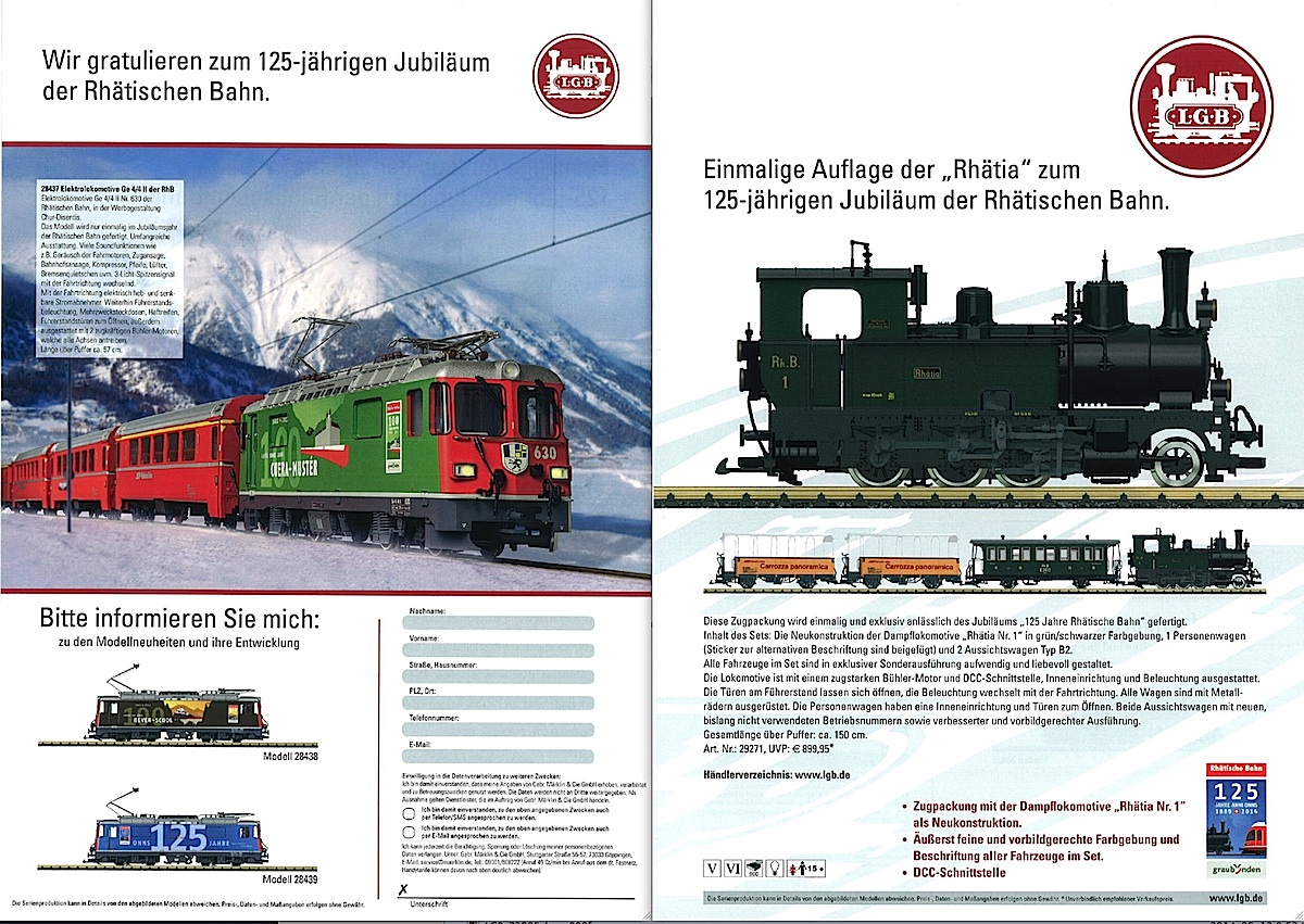 LGB Neuheiten (New items) 2014 "125-jähriges Jubiläum der Rhätischen Bahn"